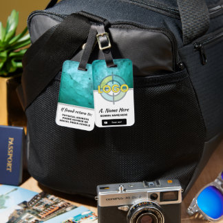 Custom Aqua Stone ID Design with Logo & QR Code Luggage Tag