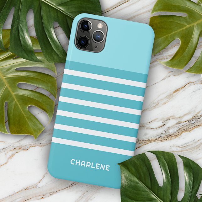 Custom Aqua Turquoise Blue Green White Stripes iPhone Case (Creator Uploaded)