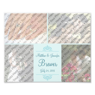 Custom Aqua Wedding Photo Collage Print w/ Text