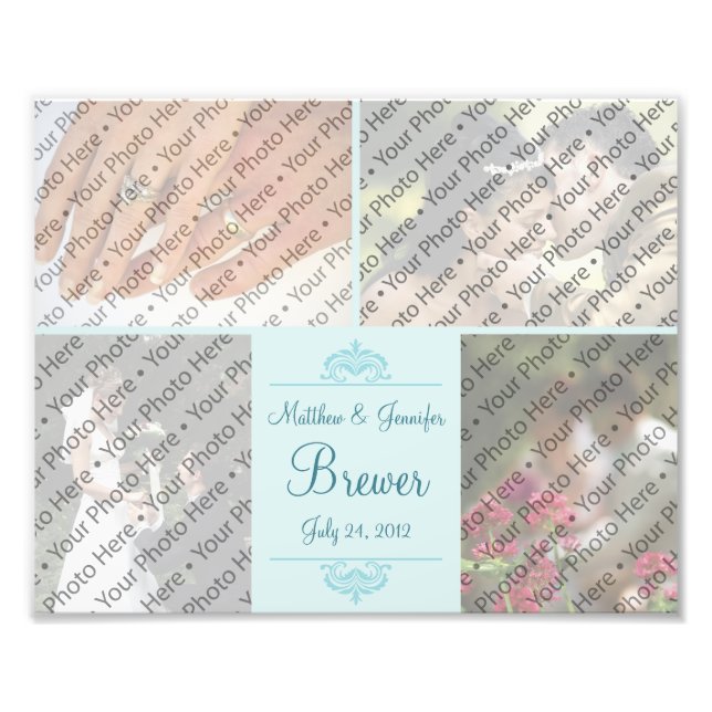 Custom Aqua Wedding Photo Collage Print w/ Text (Front)