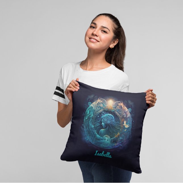 Custom Aquarius Zodiac Horoscope Fantasy Sun Sign Throw Pillow (Creator Uploaded)