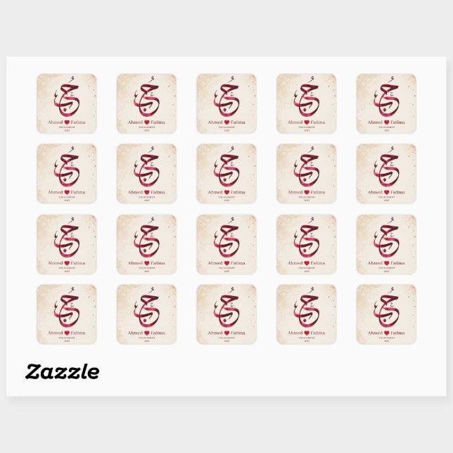 Custom Arabic Calligraphy Engagement Poster  Square Sticker (Sheet)