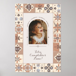 Custom Arch Photo Mexican Tile Fiesta Neutral Poster