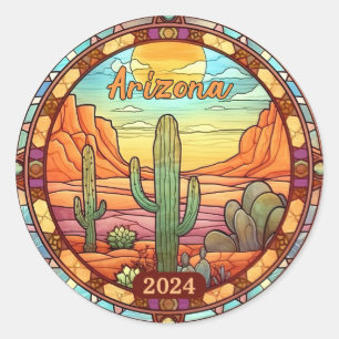 Custom Arizona Desert Cactus Faux Stained Glass  Classic Round Sticker