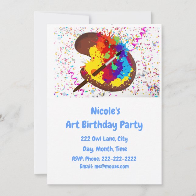 Custom Art Craft Birthday Party Invitation (Back)