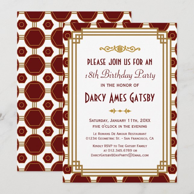Custom Art Deco Birthday Party Invitations (Front/Back)