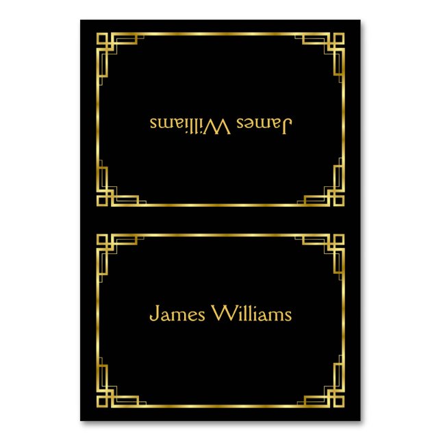 Custom Art Deco Black And Gold Place Cards (Front)
