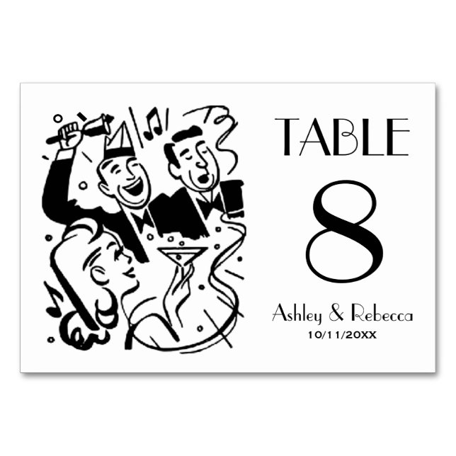 Custom Art Deco Cocktail Party Table Number (Front)