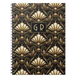 Custom Art Deco Gold Pattern Notebook
