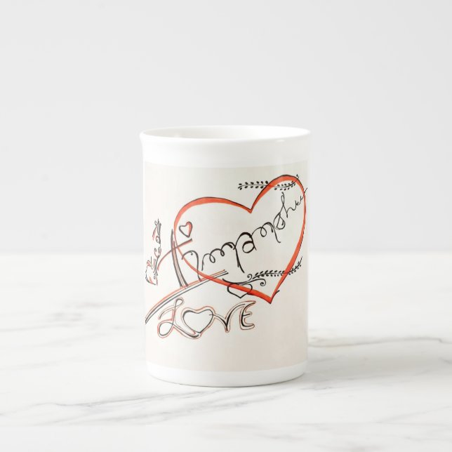 custom art design calligraphy bone china mug (Front)