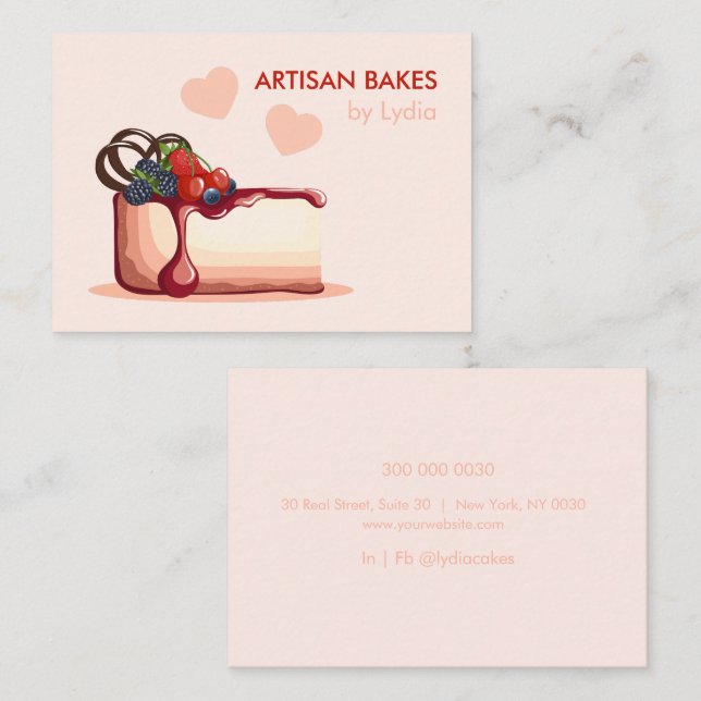 Custom Artisan Bakery Business Card with Cake (Front/Back)