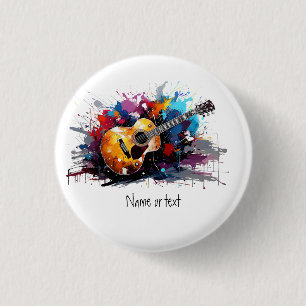 Custom Artistic Abstract Guitar Music Lover's Art  1 Inch Round Button