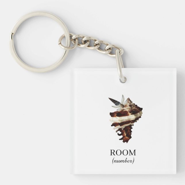 Custom Artistic Coastal Hotel room number Keychain (Front)