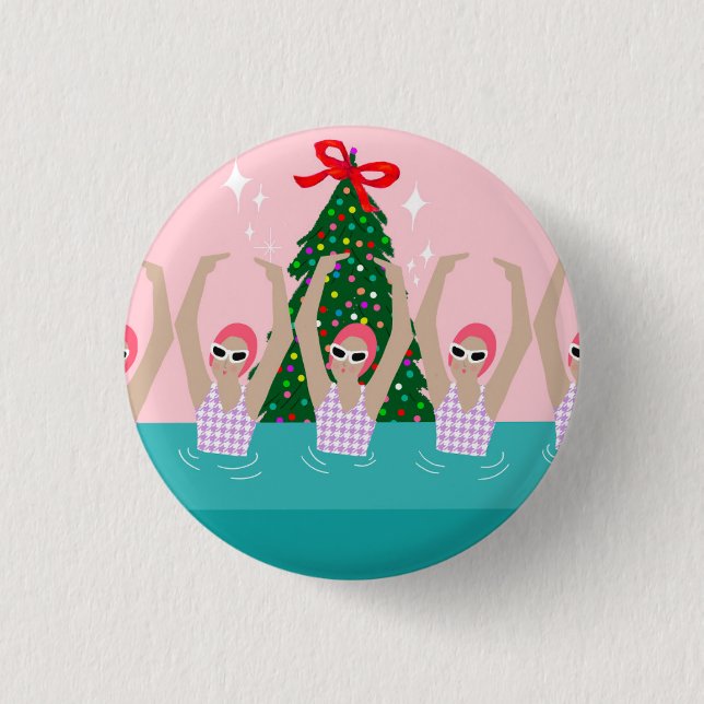 Custom Artistic Swimmers Illustration Christmas    1 Inch Round Button (Front)