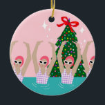 Custom Artistic Swimmers Illustration Christmas    Ceramic Ornament<br><div class="desc">Featuring cool modern illustration of synchronized women artistic swimmers in a pool with a Christmas tree and stars on the back. Artistic swimmers gift design in a pastel colours. Five swimming ladies in swimming pool. Cool swim team gift. synchronized swimming team gifts, synchronized swimming team coach gift. Artistic swimmers girl...</div>