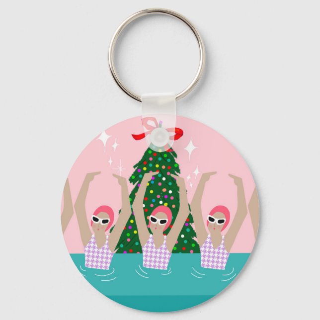 Custom Artistic Swimmers Illustration Christmas  Keychain (Front)