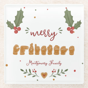 Custom ASL Merry Christmas Gingerbread Hands Glass Coaster