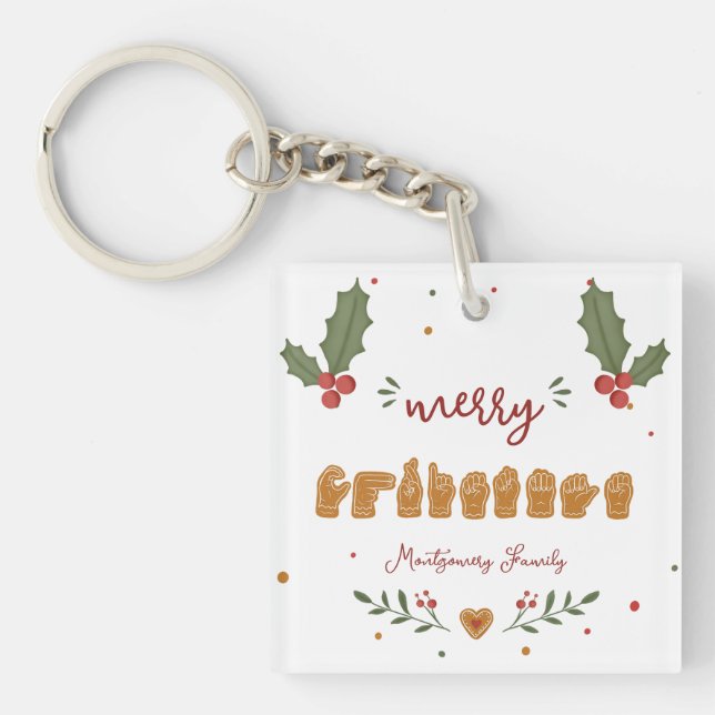 Custom ASL Merry Christmas Gingerbread Hands Keychain (Front)