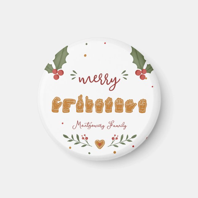 Custom ASL Merry Christmas Gingerbread Hands Magnet (Front)