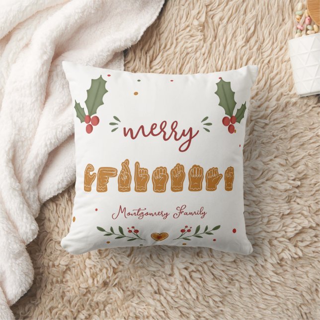 Custom ASL Merry Christmas Gingerbread Hands Throw Pillow (Blanket)