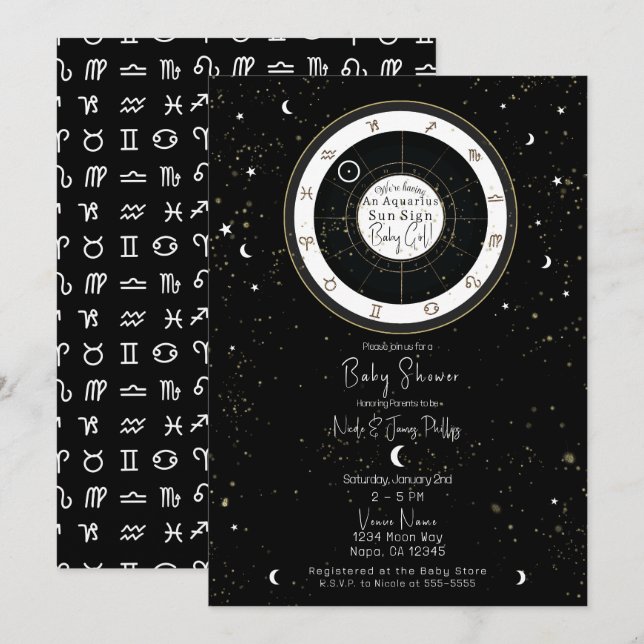 Custom Astrology Sun Sign Horoscope Baby Shower Invitation (Front/Back)
