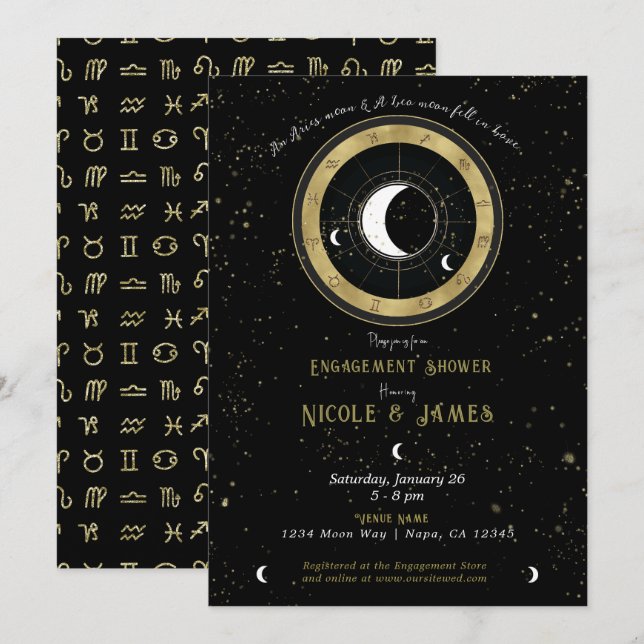 Custom Astrology Zodiac Moon Sign Engagement    Invitation (Front/Back)