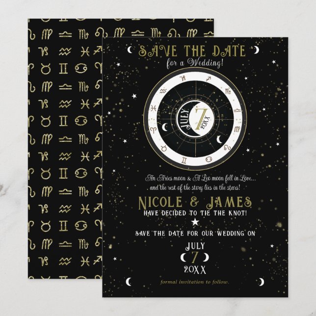 Custom Astrology Zodiac Moon Sign Save the Date  Invitation (Front/Back)