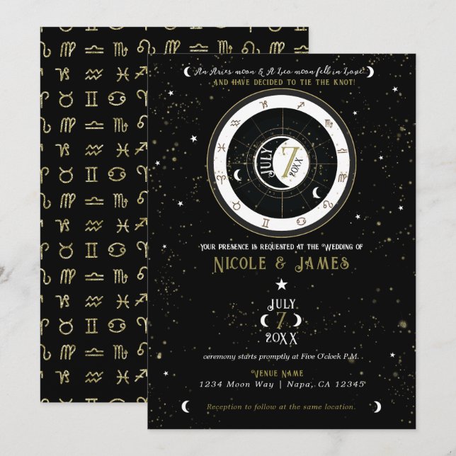 Custom Astrology Zodiac Moon Sign Wedding   Invitation (Front/Back)