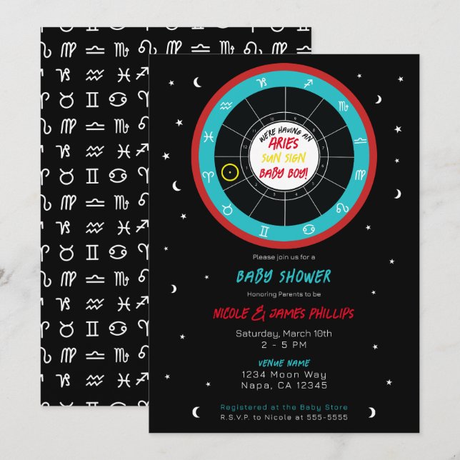 Custom Astrology Zodiac Sun Sign Baby Shower  Invitation (Front/Back)