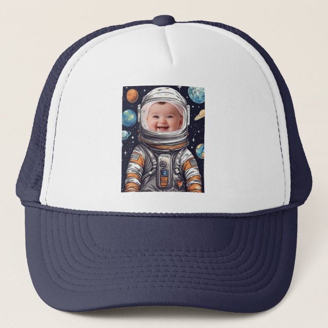 Custom Astronaut Cutout Photo Personalized  Trucker Hat (Front)
