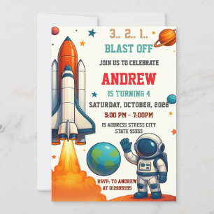Custom Astronaut Outer Space Birthday Party Invitation