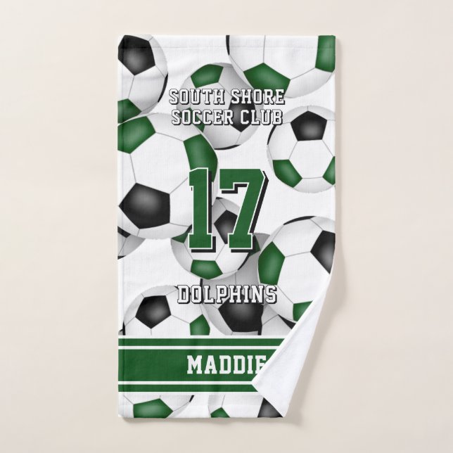 Custom athlete and team name green hand towel (Hand Towel)