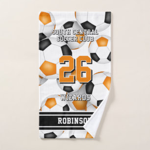 Custom athlete and team name orange hand towel