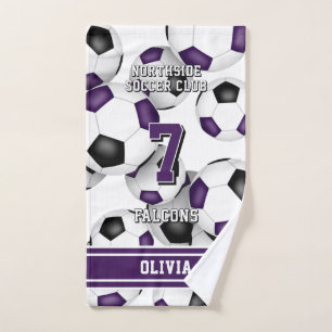 Custom athlete and team name purple hand towel