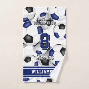 Custom athlete and team name soccer blue  hand towel