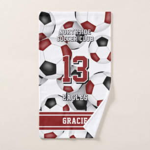 Custom athlete and team name soccer maroon hand towel