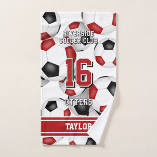Custom athlete and team name soccer red hand towel