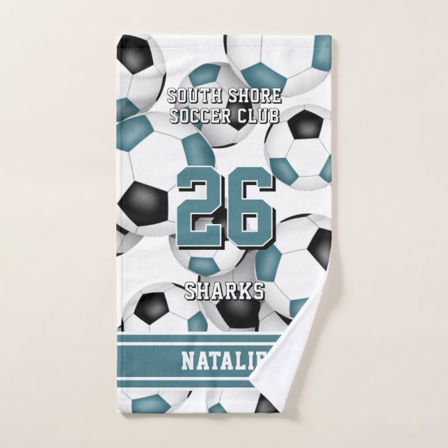 Custom athlete and team name teal hand towel (Hand Towel)