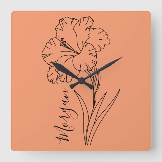 Custom August Gladiolus Birth Flower Gift for Birt Square Wall Clock (Front)