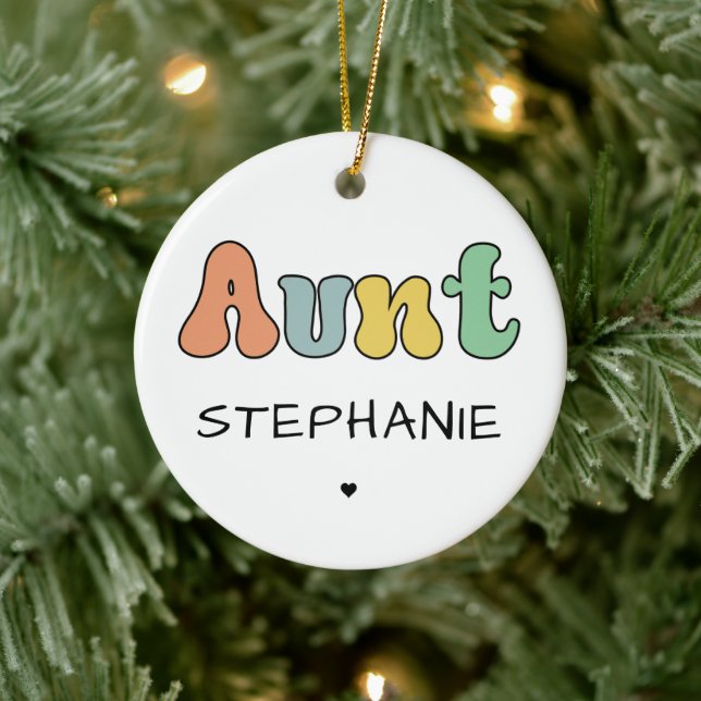 Custom Aunt Retro Gift | Auntie Personalized Ceramic Ornament (Tree)