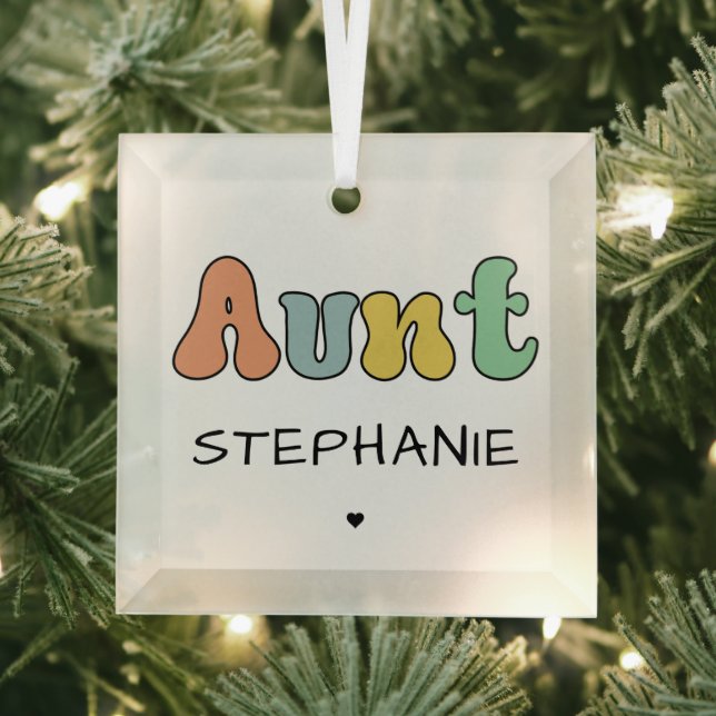 Custom Aunt Retro Gift | Auntie Personalized Glass Ornament (Insitu)