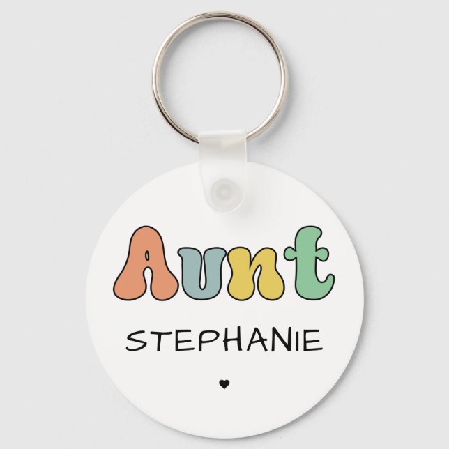 Custom Aunt Retro Gift | Auntie Personalized Keychain (Front)