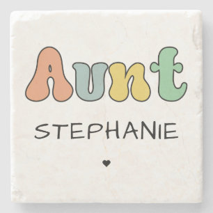Custom Aunt Retro Gift Auntie Personalized Stone Coaster