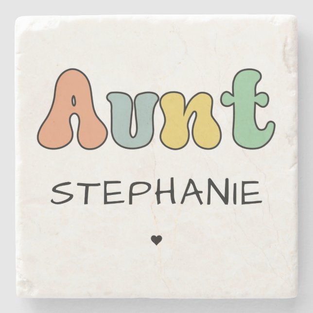 Custom Aunt Retro Gift | Auntie Personalized Stone Coaster (Front)