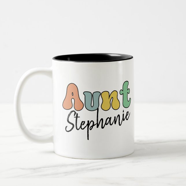 Custom Aunt Retro Gift | Auntie Personalized Two-Tone Coffee Mug (Left)
