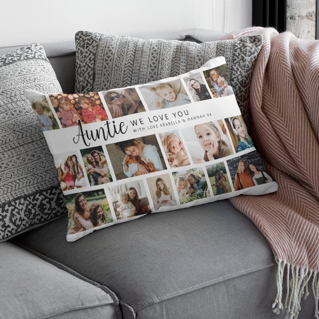 Custom Auntie 18 Photo Collage Lumbar Pillow (Creator Uploaded)