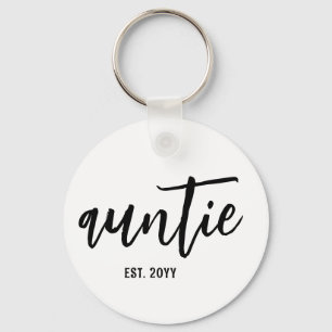 Custom Auntie Est. Modern Brush Script Typography Keychain