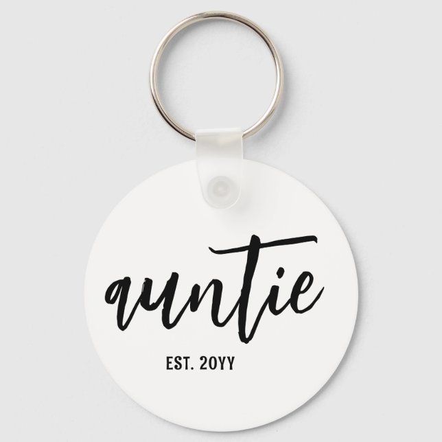 Custom Auntie Est. Modern Brush Script Typography Keychain (Front)