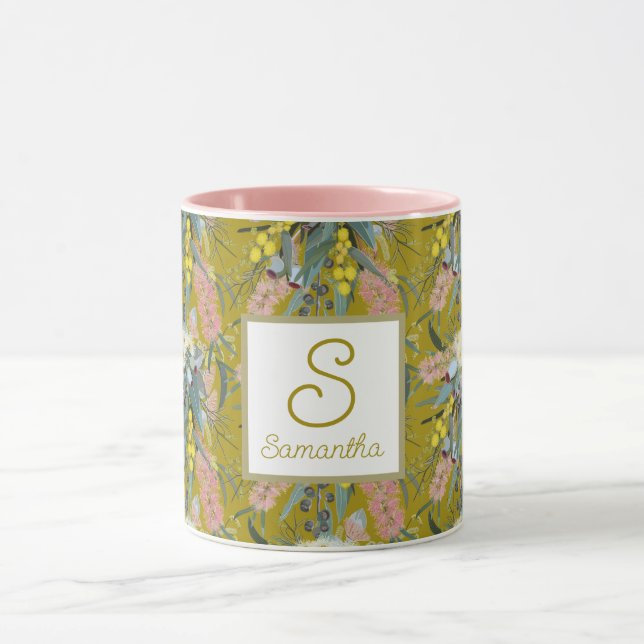 Custom Aussie Native Bush Blooms Mustard Yellow Mug (Center)