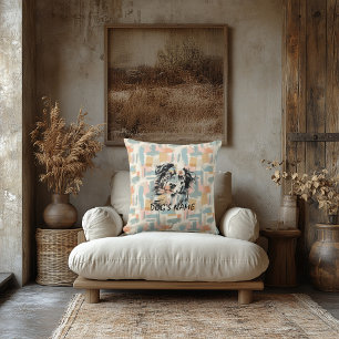 Custom Australian Shepherd Portrait Abstract Back Throw Pillow